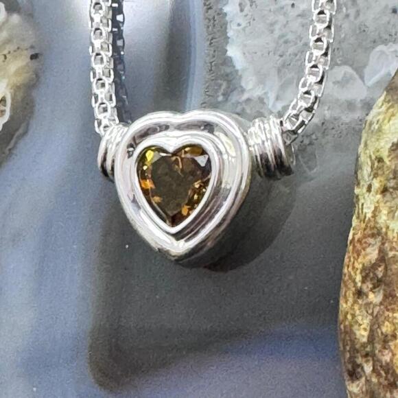 Carolyn Pollack Sterling Silver Faceted Citrine Slide Heart Pendant W/Necklace - Picture 5 of 10